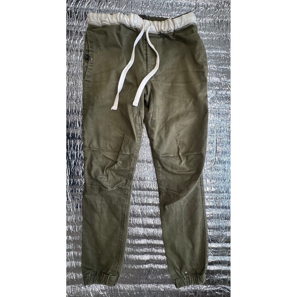 Beams Plus Japanese Fabric Jogger Pants Olive Green Mens Small Drawstring Cuffs